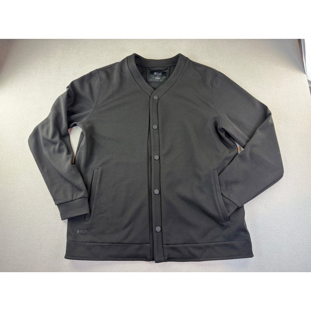 BYLT Premium Basics Mens Large Black Snap Front Cardigan Jacket Lightweight L